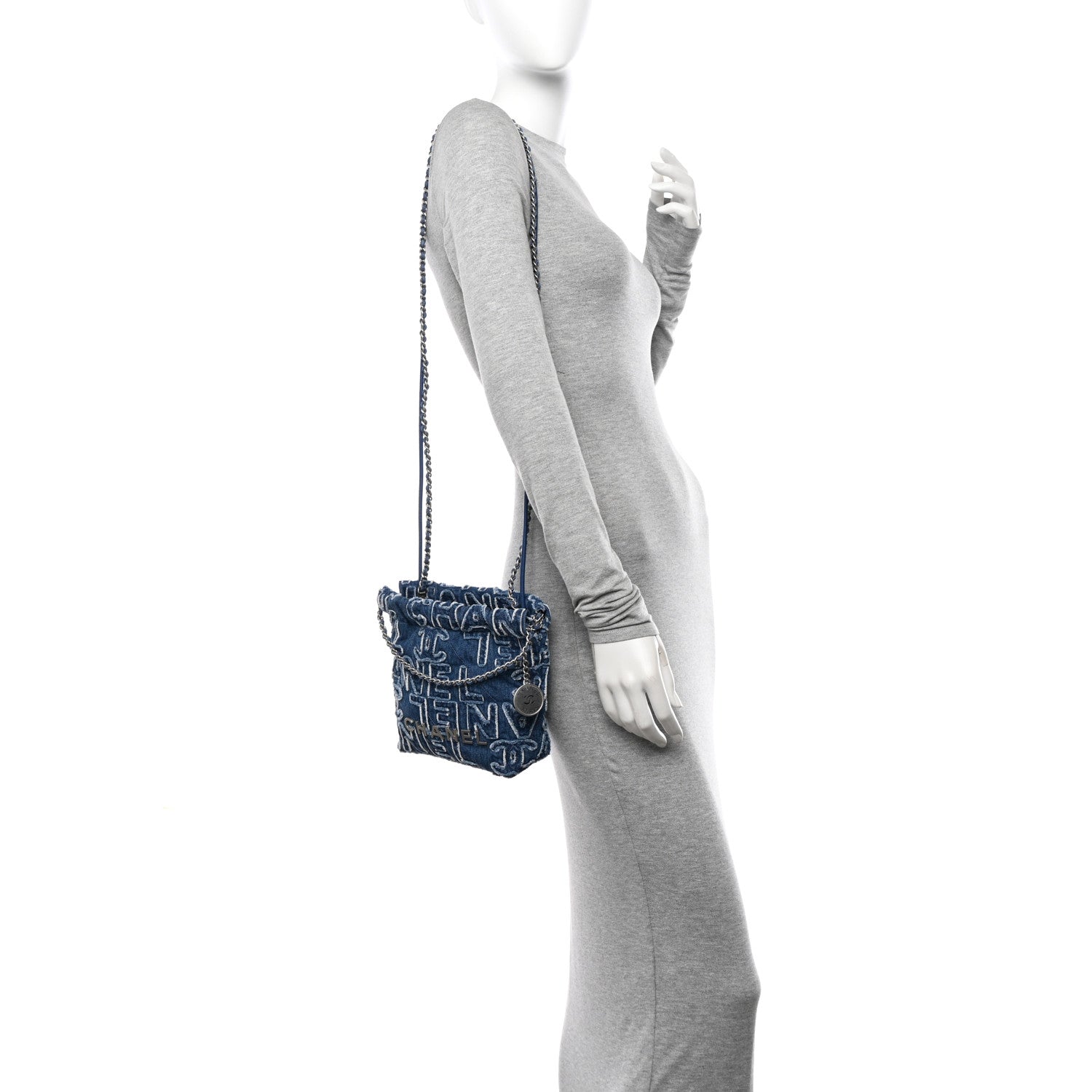 Chanel Washed Denim Logo Embroidered Mini Chanel 22 Blue 3 of 10