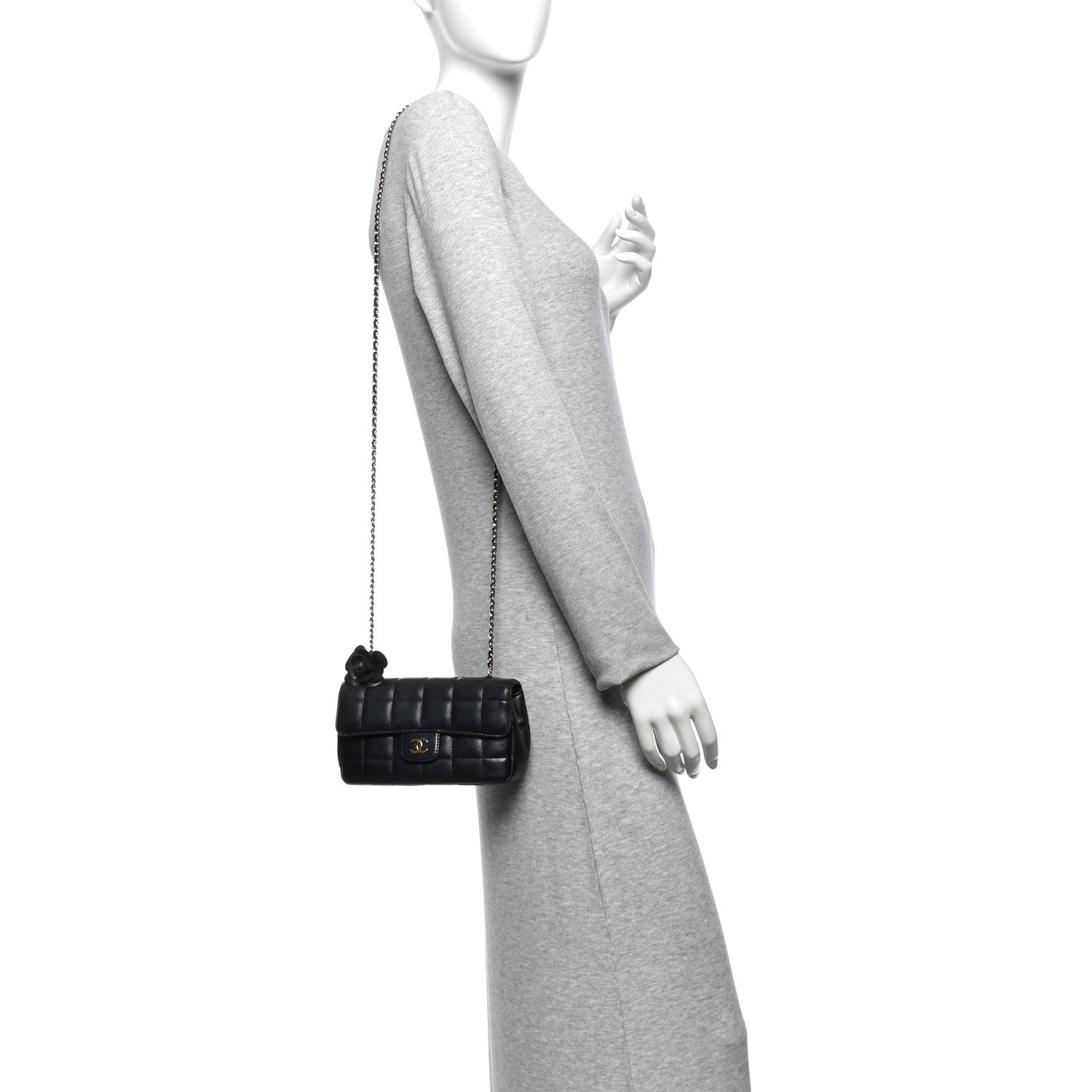 Chanel Lambskin Quilted Mini Chocolate Bar Camellia Flap Black 2 of 9