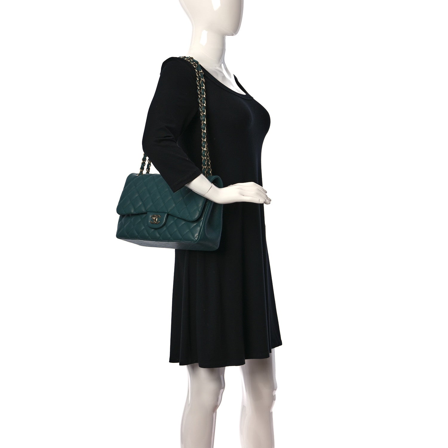 Chanel Caviar Quilted Jumbo Double Flap Dark Turquoise 2 of 10
