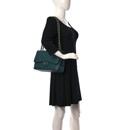 Chanel Caviar Quilted Jumbo Double Flap Dark Turquoise 2 of 10