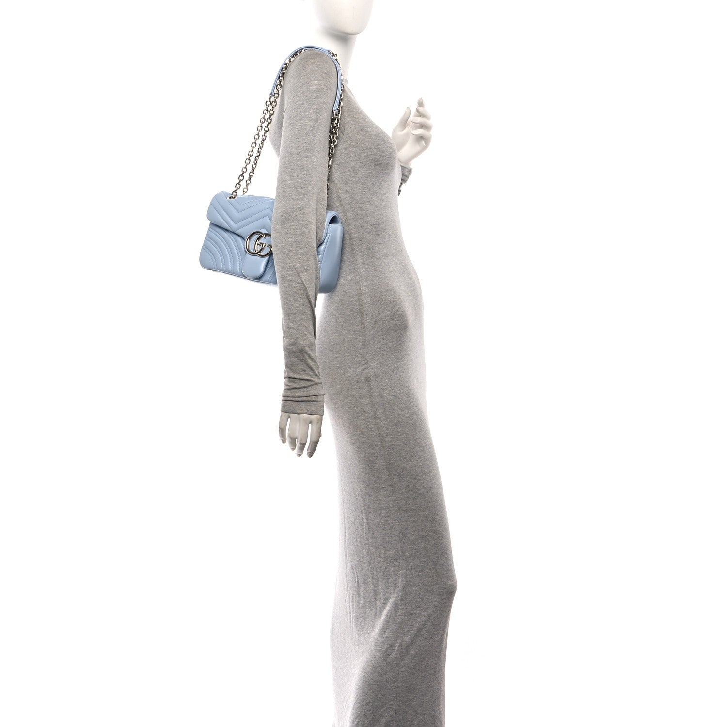 Gucci Calfskin Matelasse Medium GG Marmont Shoulder Bag Porcelain Light Blue 2 of 11