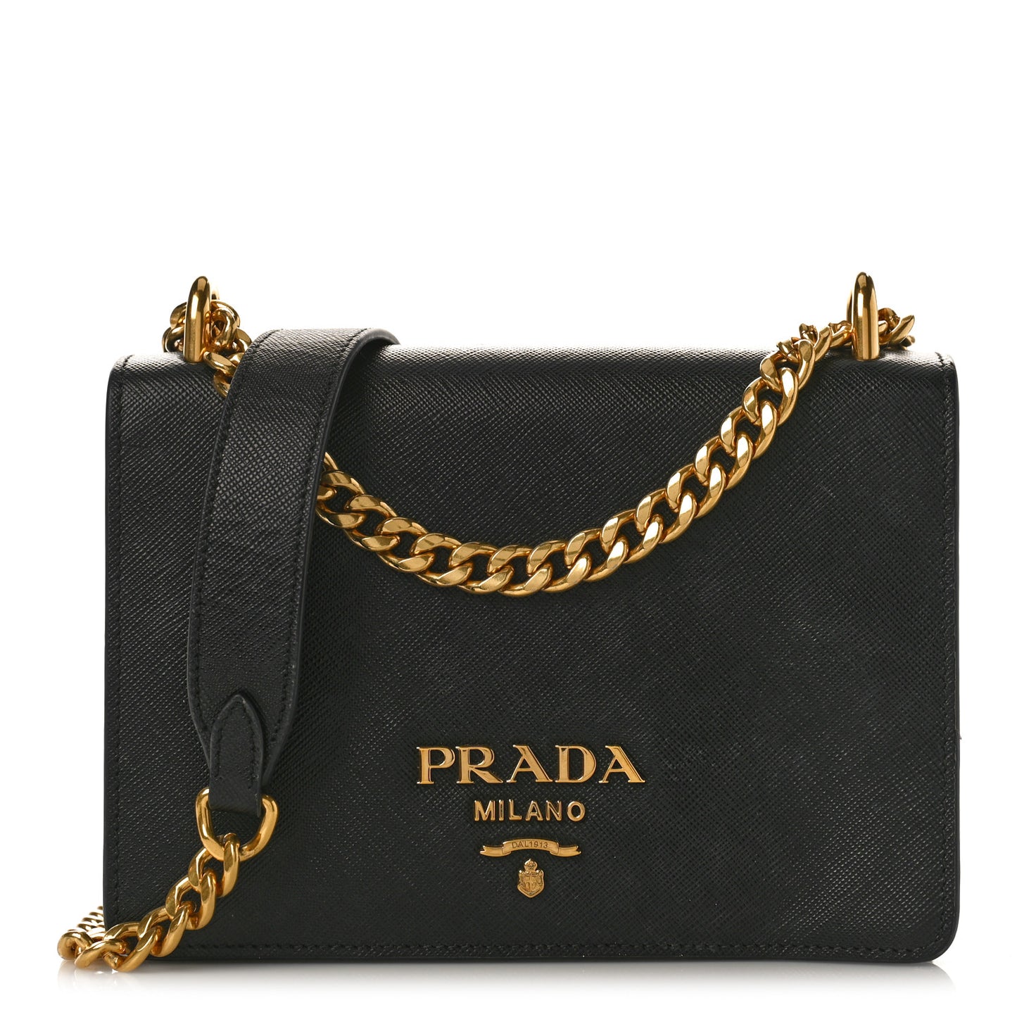 Saffiano Soft Calfskin Chain Crossbody Bag Black