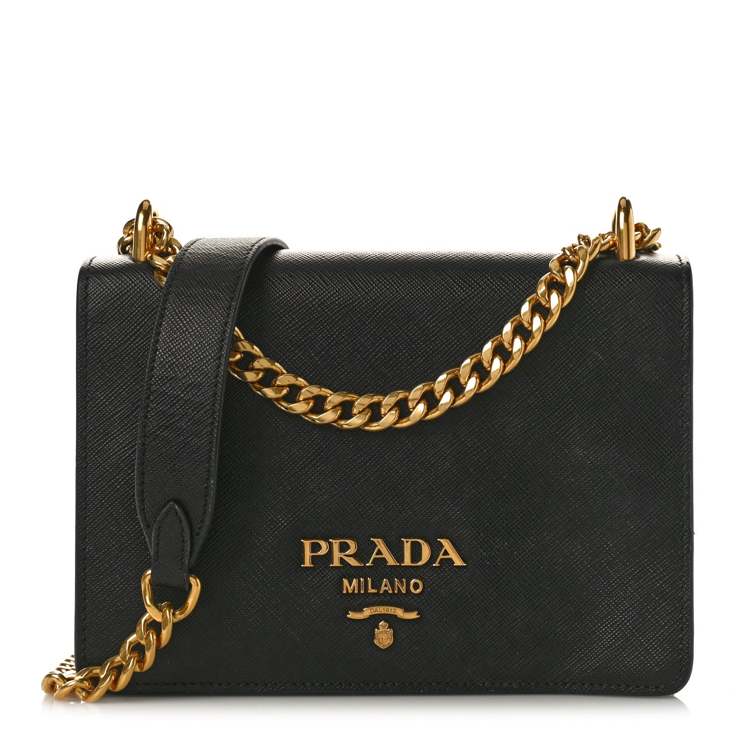Prada Saffiano Soft Calfskin Chain Crossbody Bag Black 1 of 8
