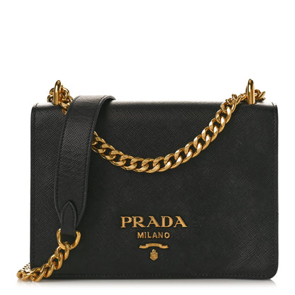 Prada Saffiano Soft Calfskin Chain Crossbody Bag Black 1 of 8