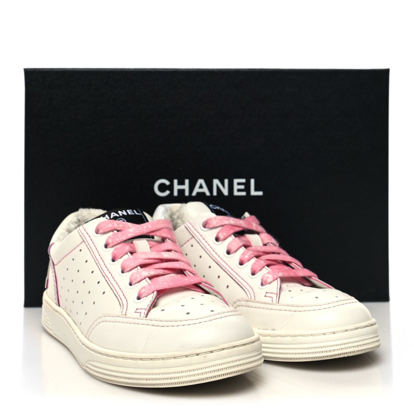Calfskin Womens Logo Sneakers 35.5 White Pink