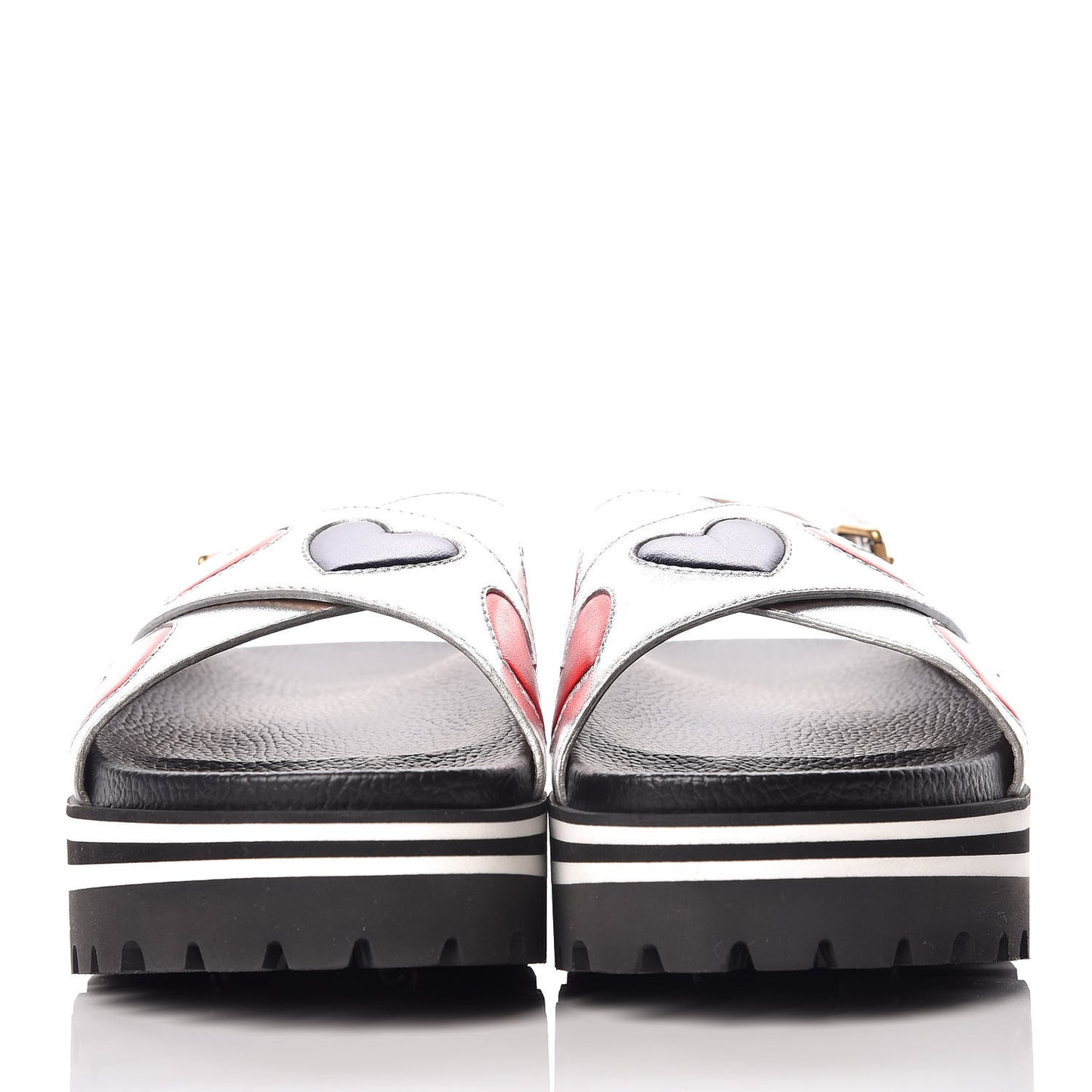 Metallic Nappa Silk Sunrise Heart Crossover Platform Lug Sole Sandals 39 Argento