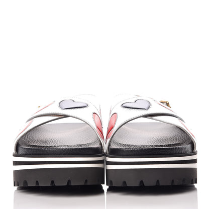 Gucci Metallic Nappa Silk Sunrise Heart Crossover Platform Lug Sole Sandals 39 Argento 2 of 7