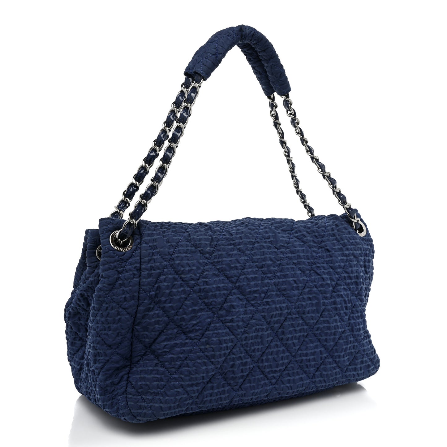 Nylon Patent Quilted CC Accordion Flap Bag Blue