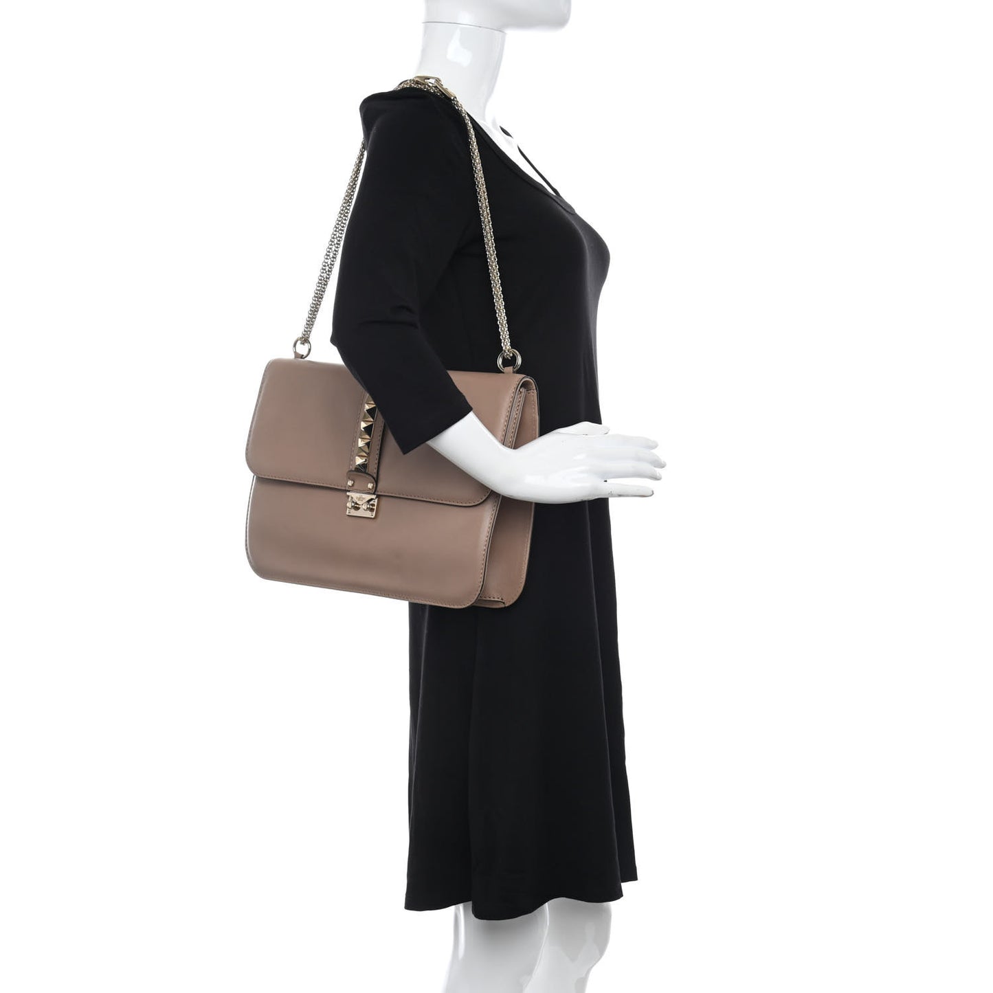 Vitello Large Glam Lock Rockstud Flap Poudre