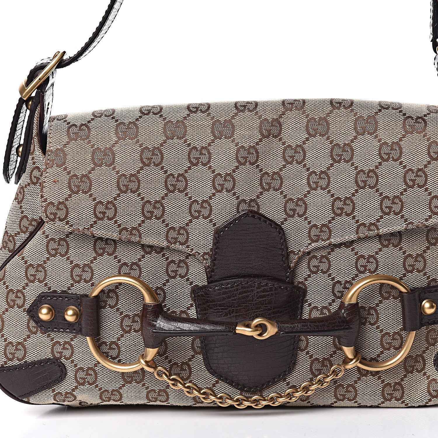 Gucci Monogram Horsebit Chain Flap Shoulder Bag Brown 10 of 10