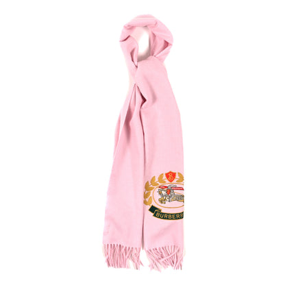 Burberry Cashmere Large Crest Embroidered Fringe Scarf Pale Rose 1 of 3