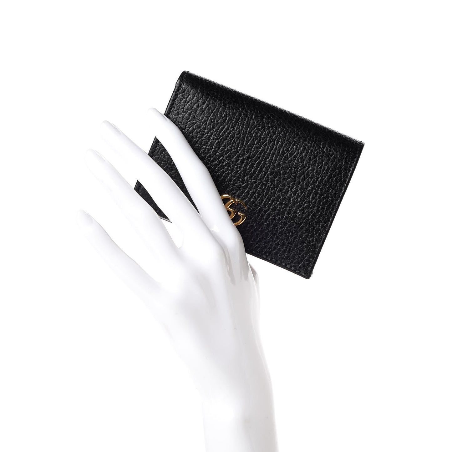 Pebbled Calfskin GG Marmont Card Case Black