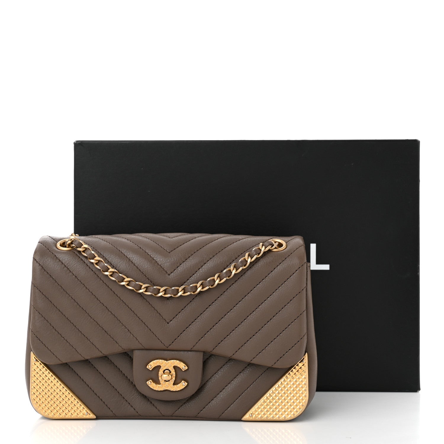 Chanel Calfskin Chevron Quilted Mini Rock The Corner Flap Brown 11 of 11
