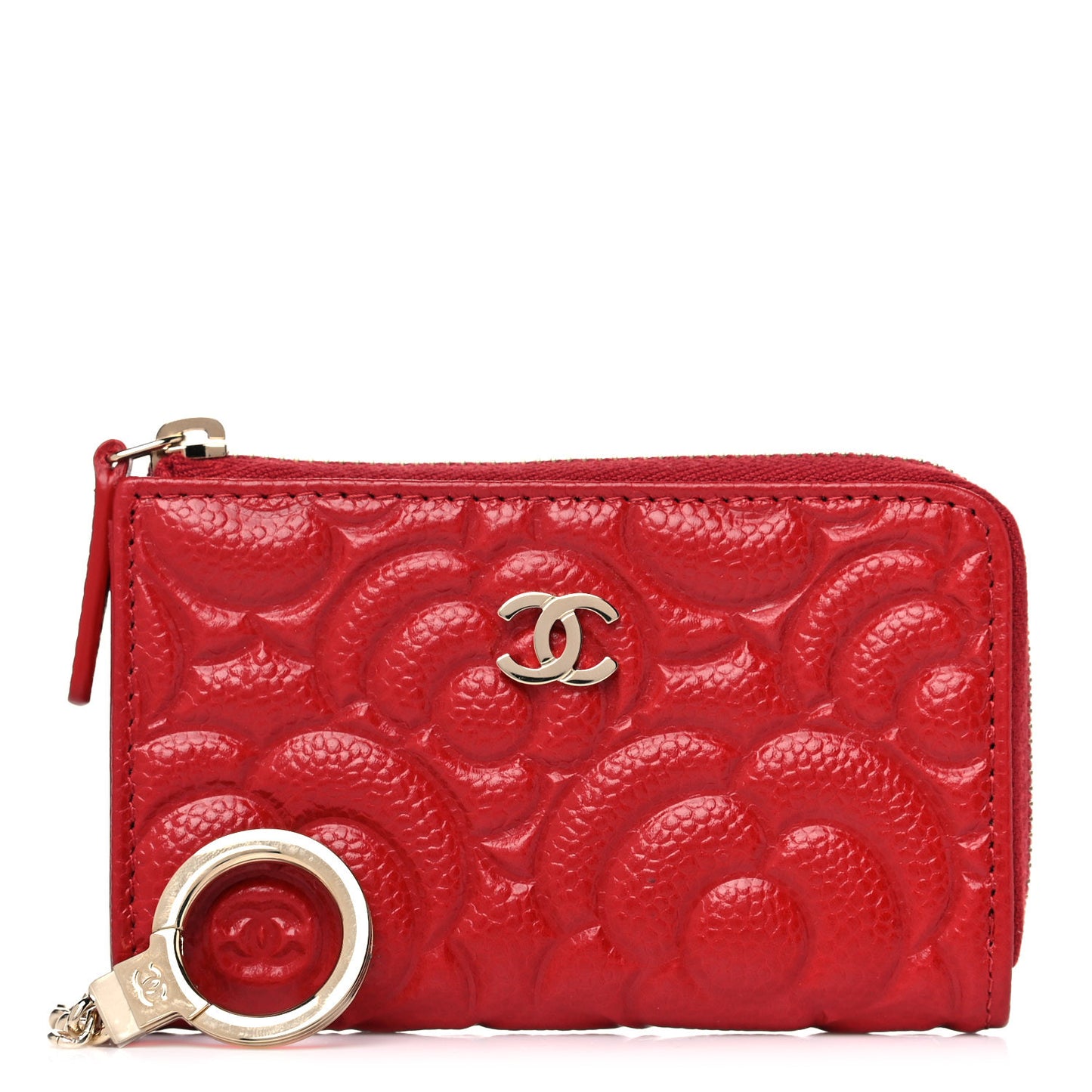 Caviar Camellia Embossed Key Holder Case Red