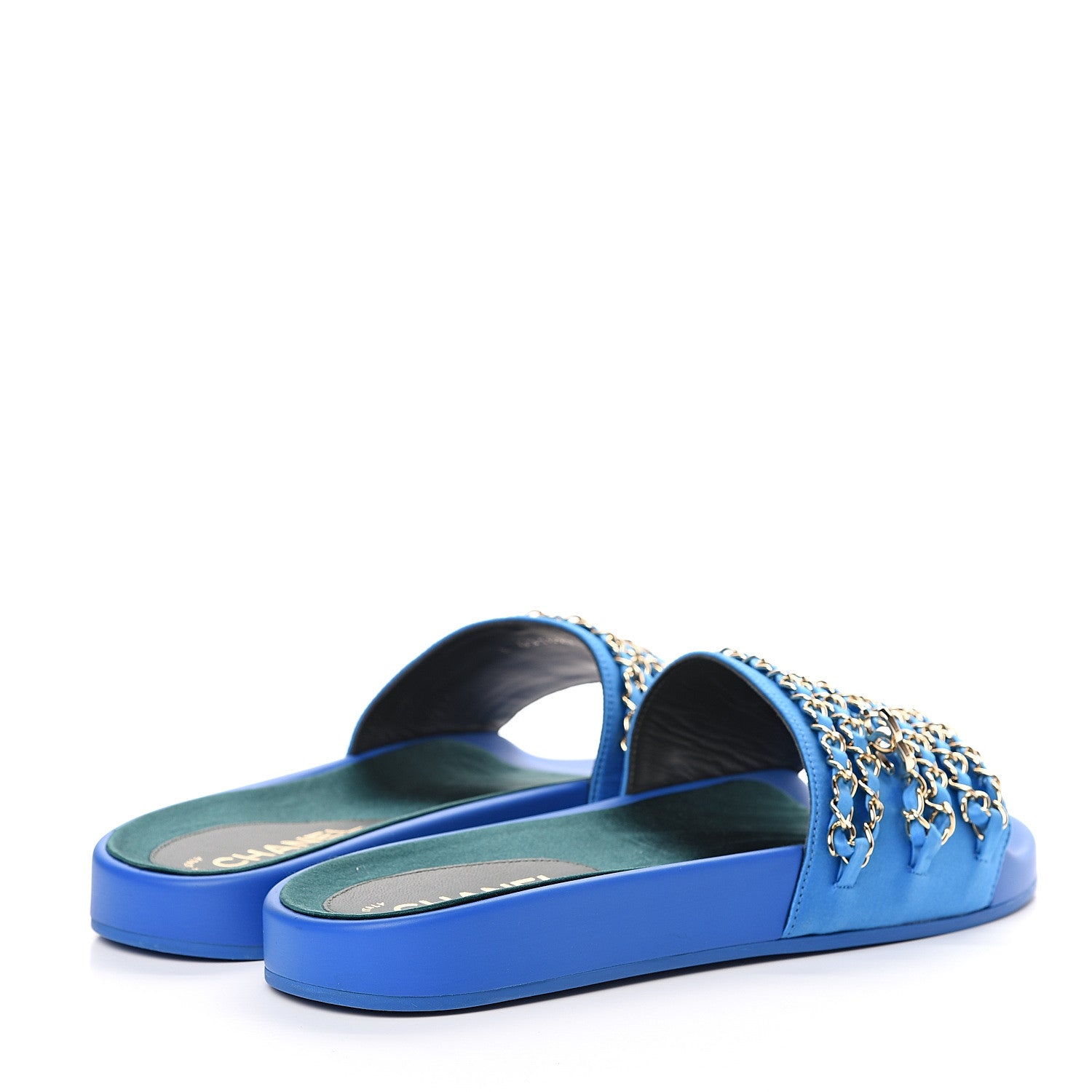 Chanel Canvas Chain Flat Sandals 39 Bright Blue 4 of 9