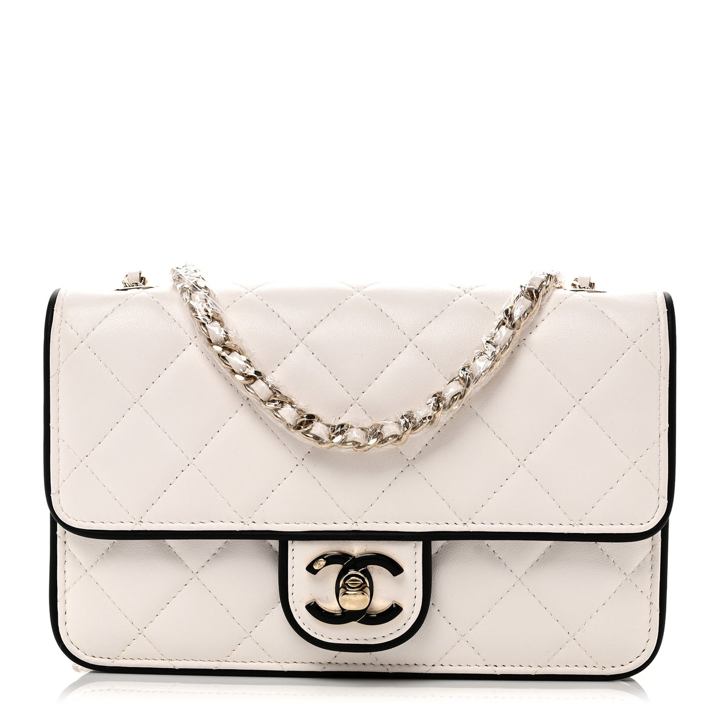 Lambskin Quilted Resin CC Mini Flap Bag White Black