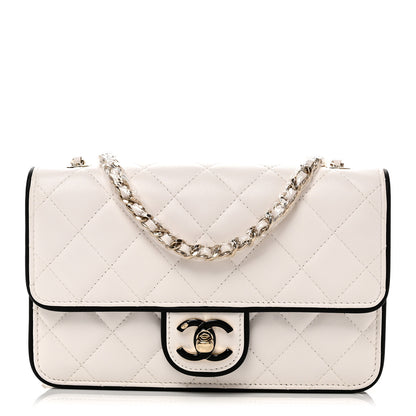 Chanel Lambskin Quilted Resin CC Mini Flap Bag White Black 1 of 11