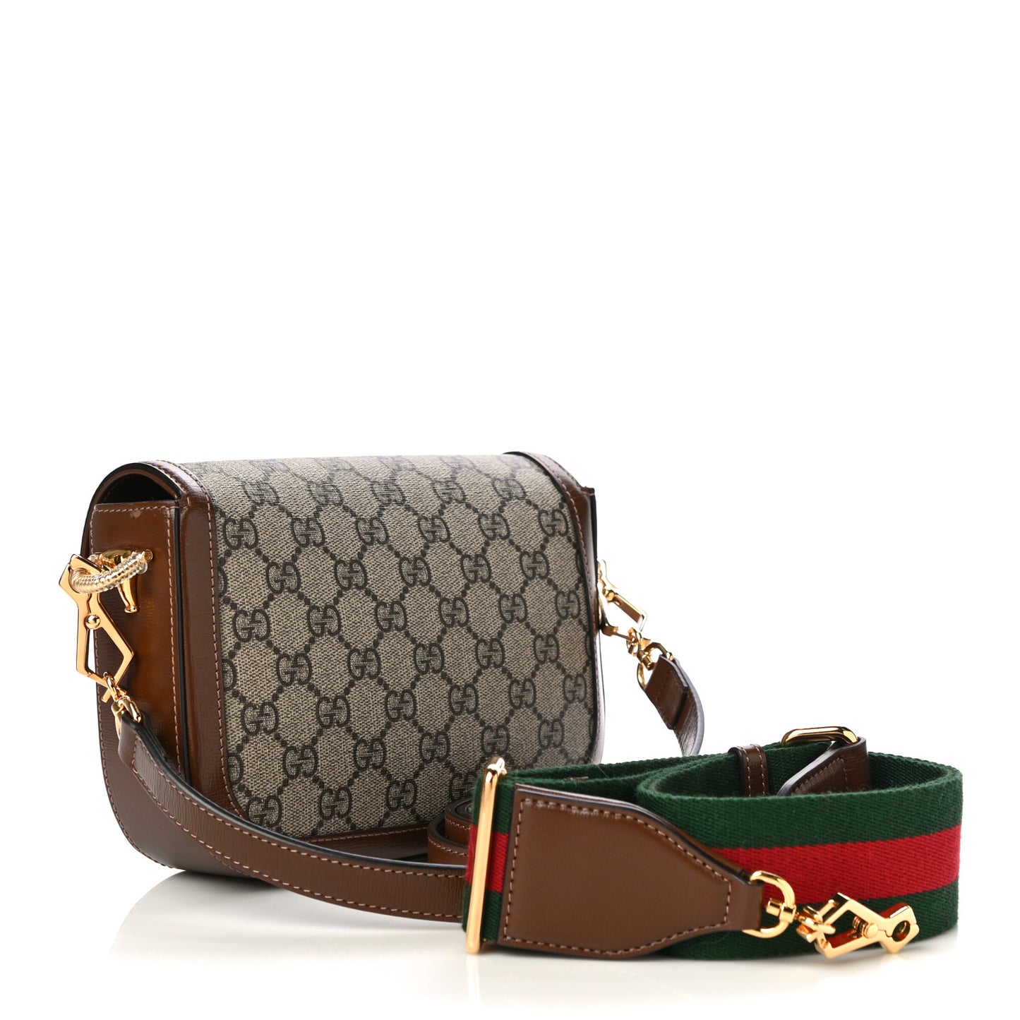 GG Supreme Monogram Web Mini Horsebit 1955 Shoulder Bag Beige Brown Sugar