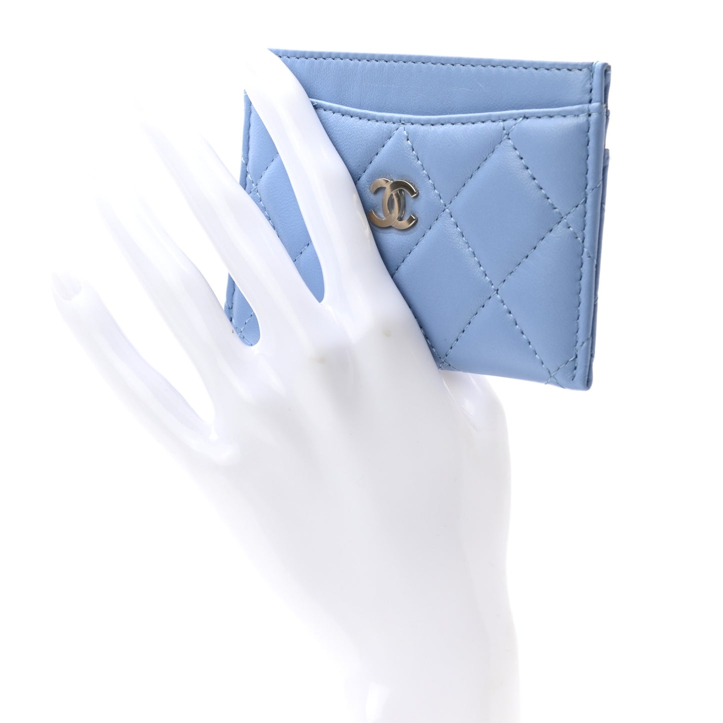 Lambskin Quilted Card Holder Light Blue