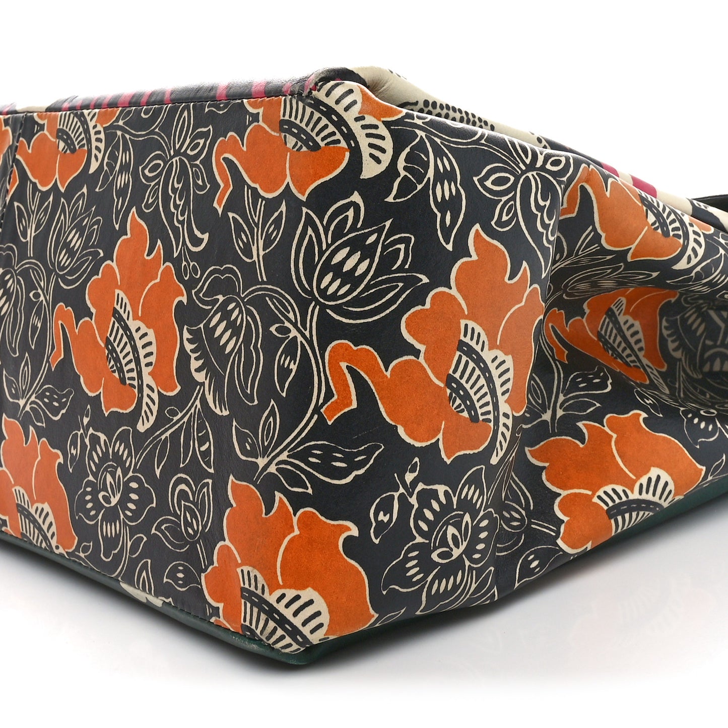 Calfskin Floral Print Mime Single Handle Bag Green