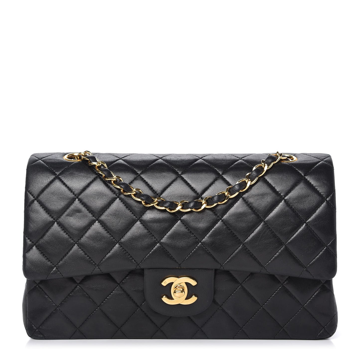 Lambskin Quilted Medium Double Flap Black