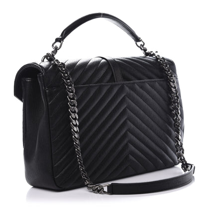 Saint Laurent Sheepskin Matelasse Chevron Monogram Large College Satchel Black 3 of 8