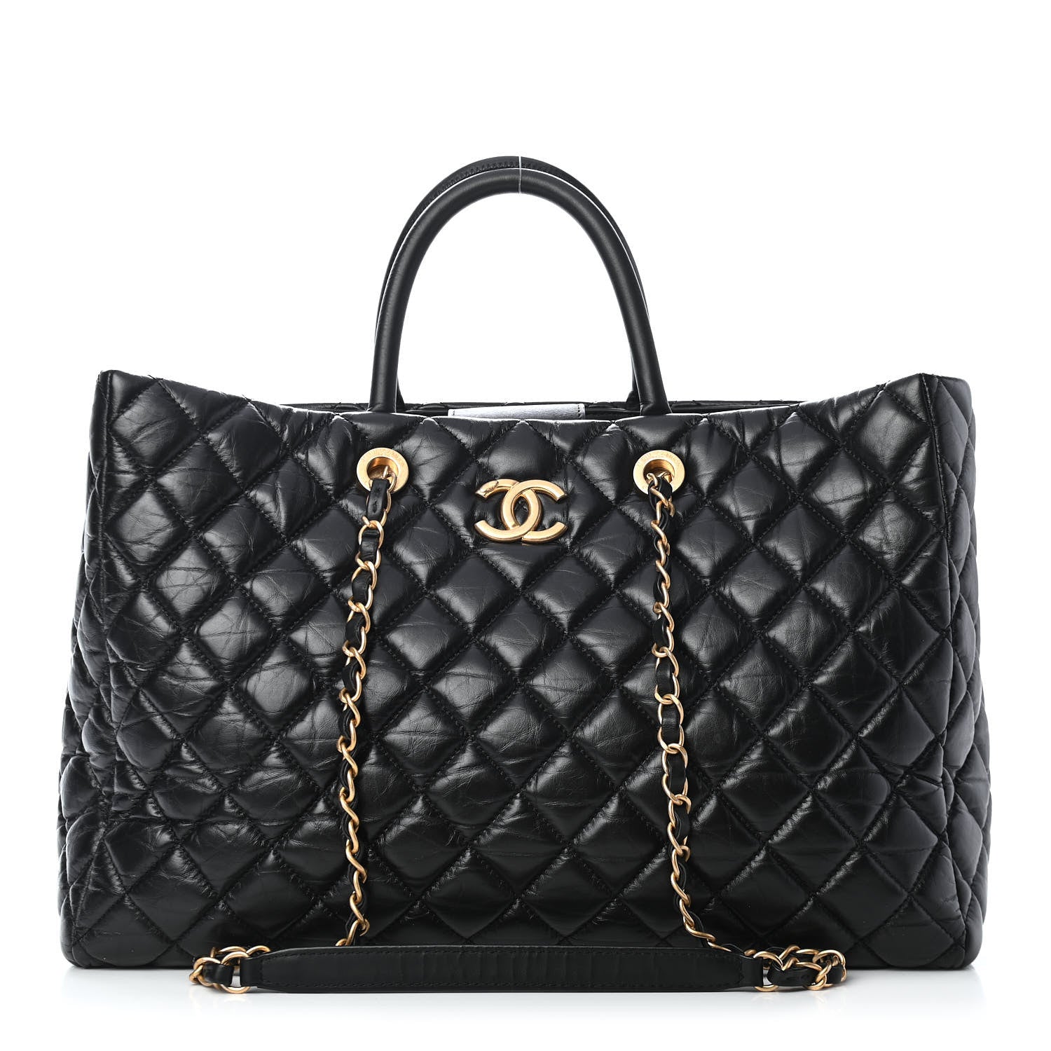 Chanel Aged Calfskin Quilted Large Coco Handle Shopping Tote Black 1 of 10