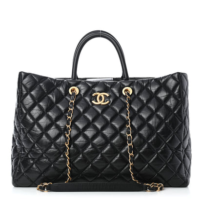 Chanel Aged Calfskin Quilted Large Coco Handle Shopping Tote Black 1 of 10