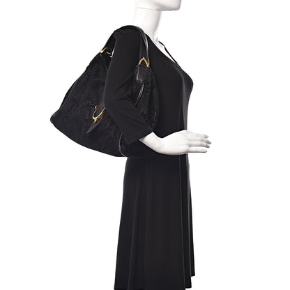 Gucci Nubuck Brocade Medium Soft Stirrup Shoulder Bag Black 2 of 10