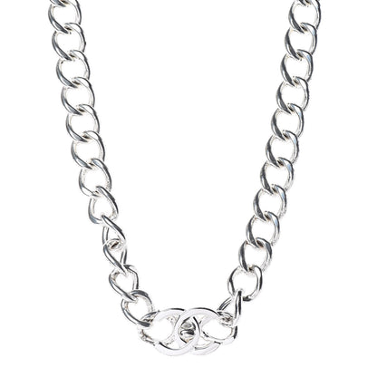 Chanel Chain Link CC Turn Lock Choker Necklace Silver 1 of 7