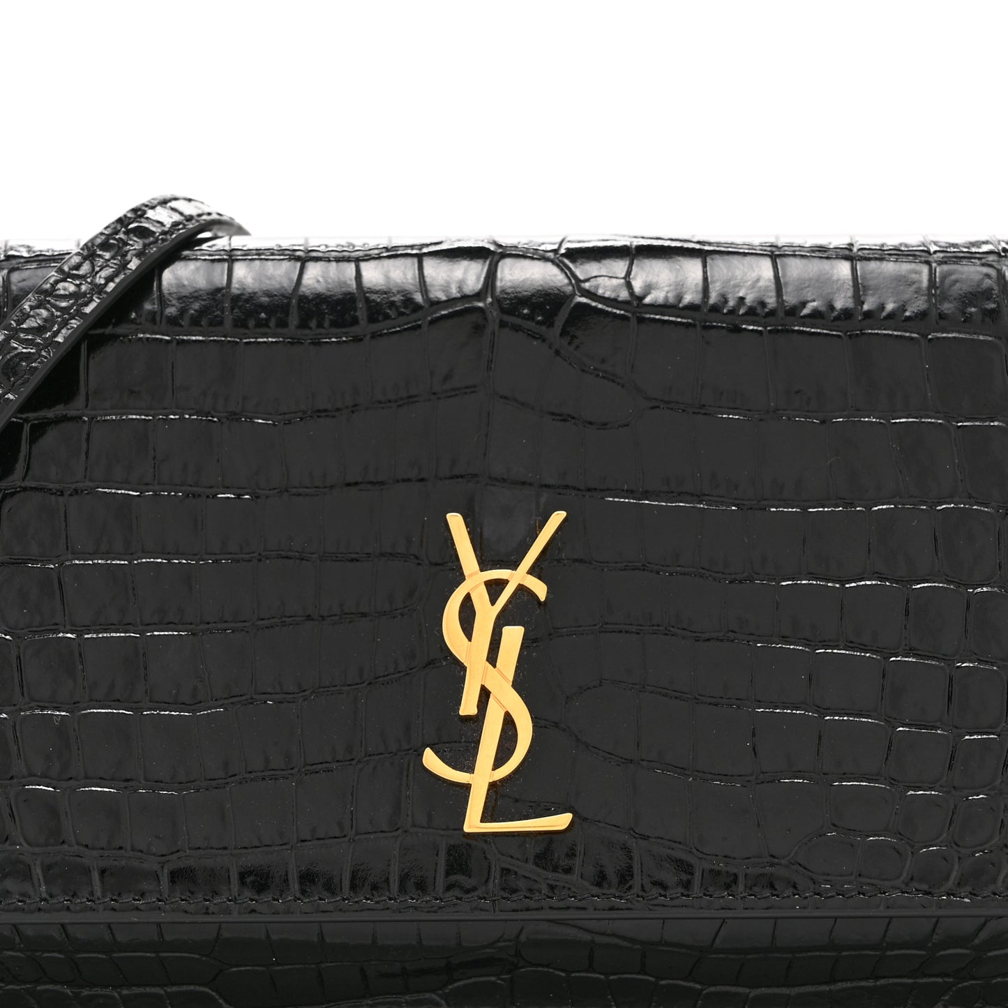 Crocodile Embossed Monogram Phone Holder Crossbody Black
