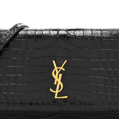 Saint Laurent Crocodile Embossed Monogram Phone Holder Crossbody Black 8 of 10