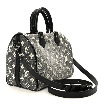 Louis Vuitton Denim Monogram Jacquard Speedy Bandouliere 25 Black 3 of 12