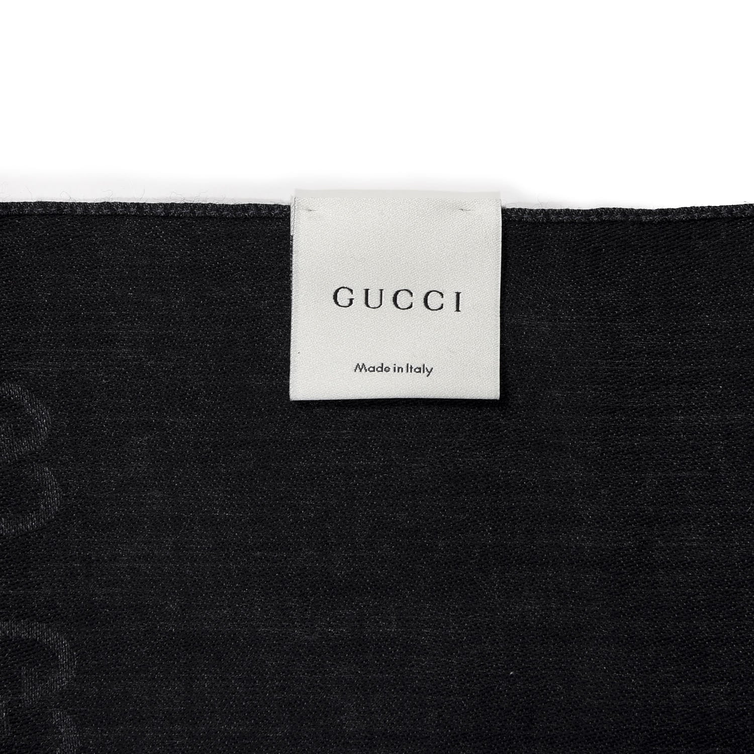 Gucci Wool Silk Jacquard Monogram Fringe Scarf Anthracite Black 3 of 4