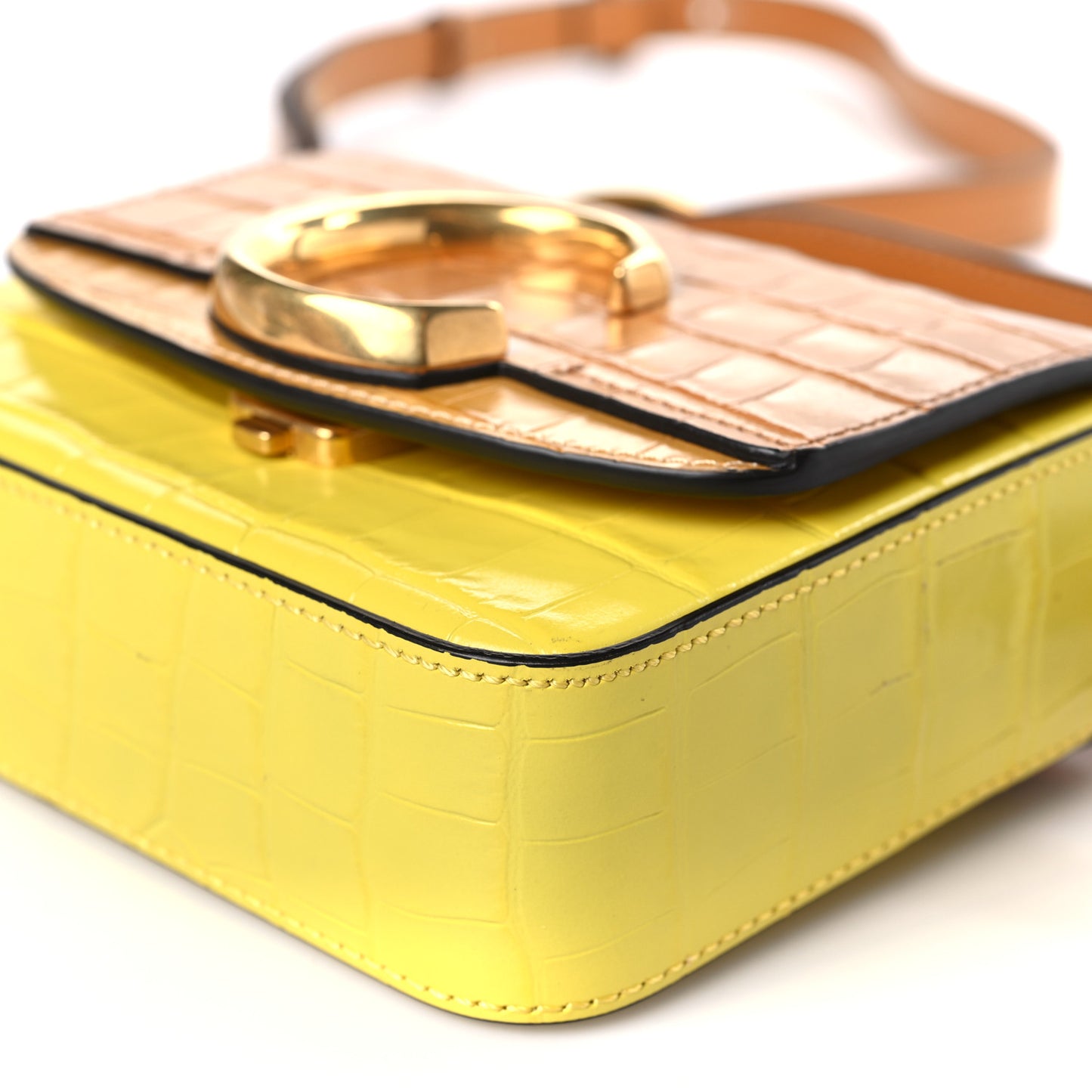 Calfskin Crocodile Embossed Mini C Double Carry Joyful Yellow Tricolor