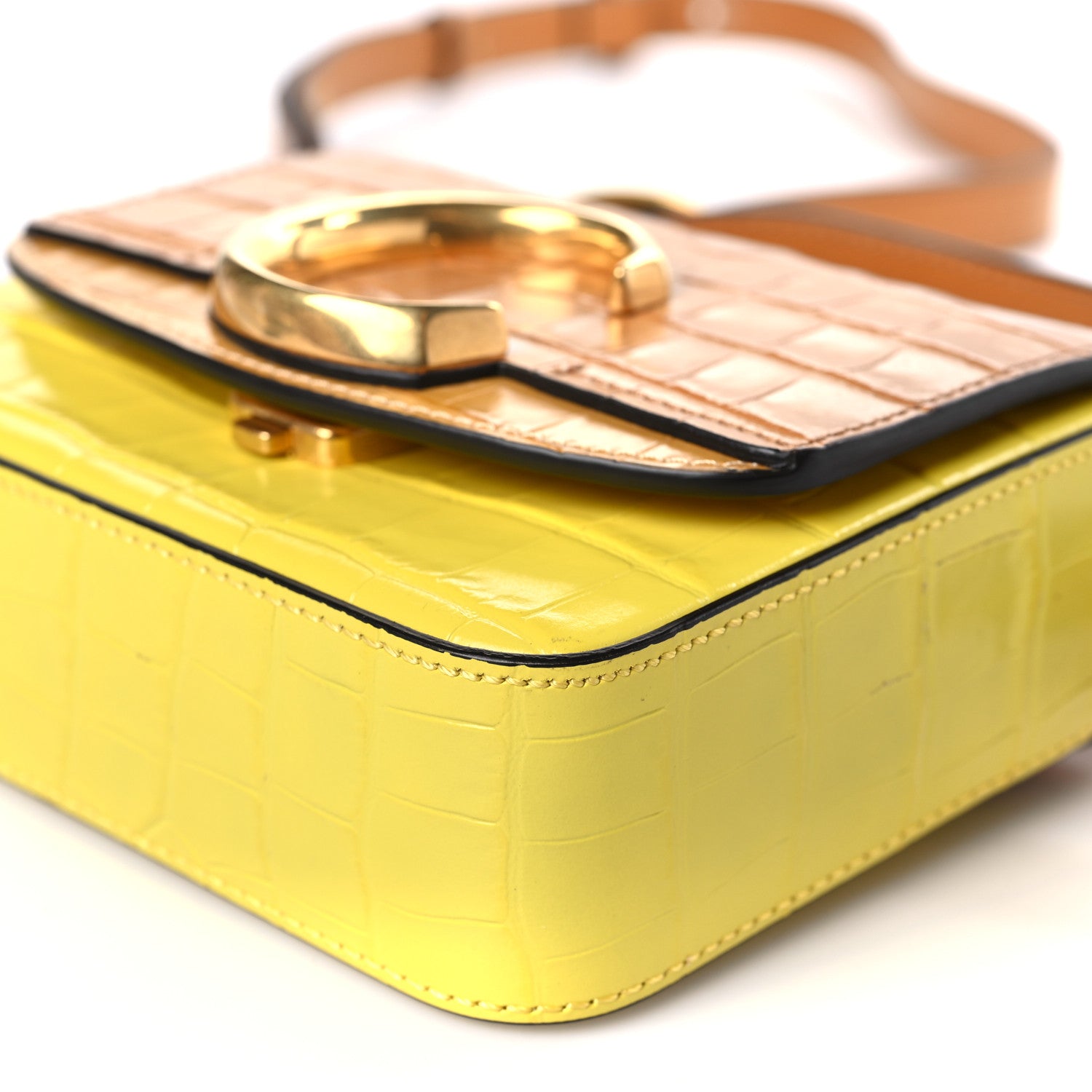 Chloe Calfskin Crocodile Embossed Mini C Double Carry Joyful Yellow Tricolor 9 of 9
