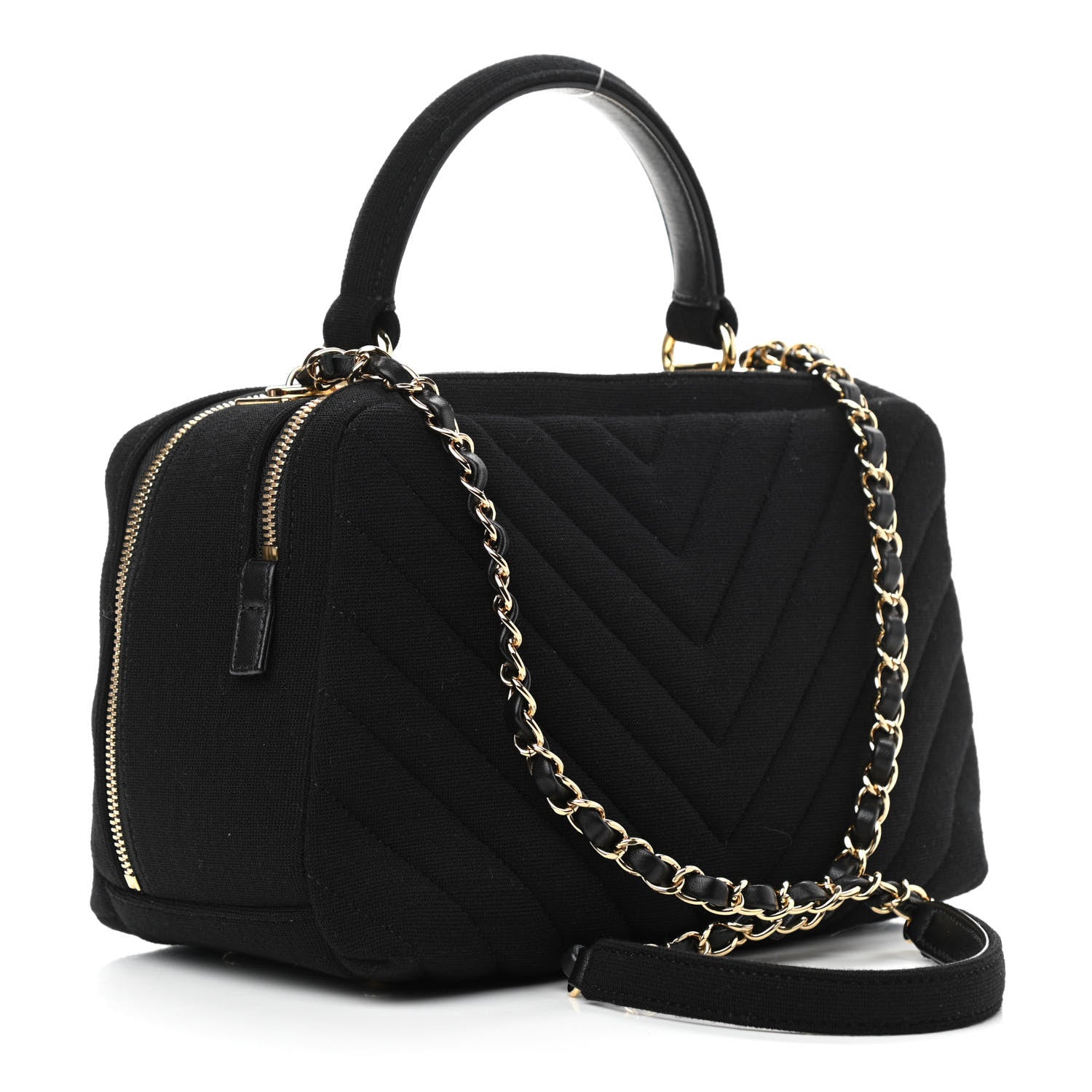 Chanel Jersey Chevron Quilted Medium Trendy CC Bowling Bag Black 3 of 11