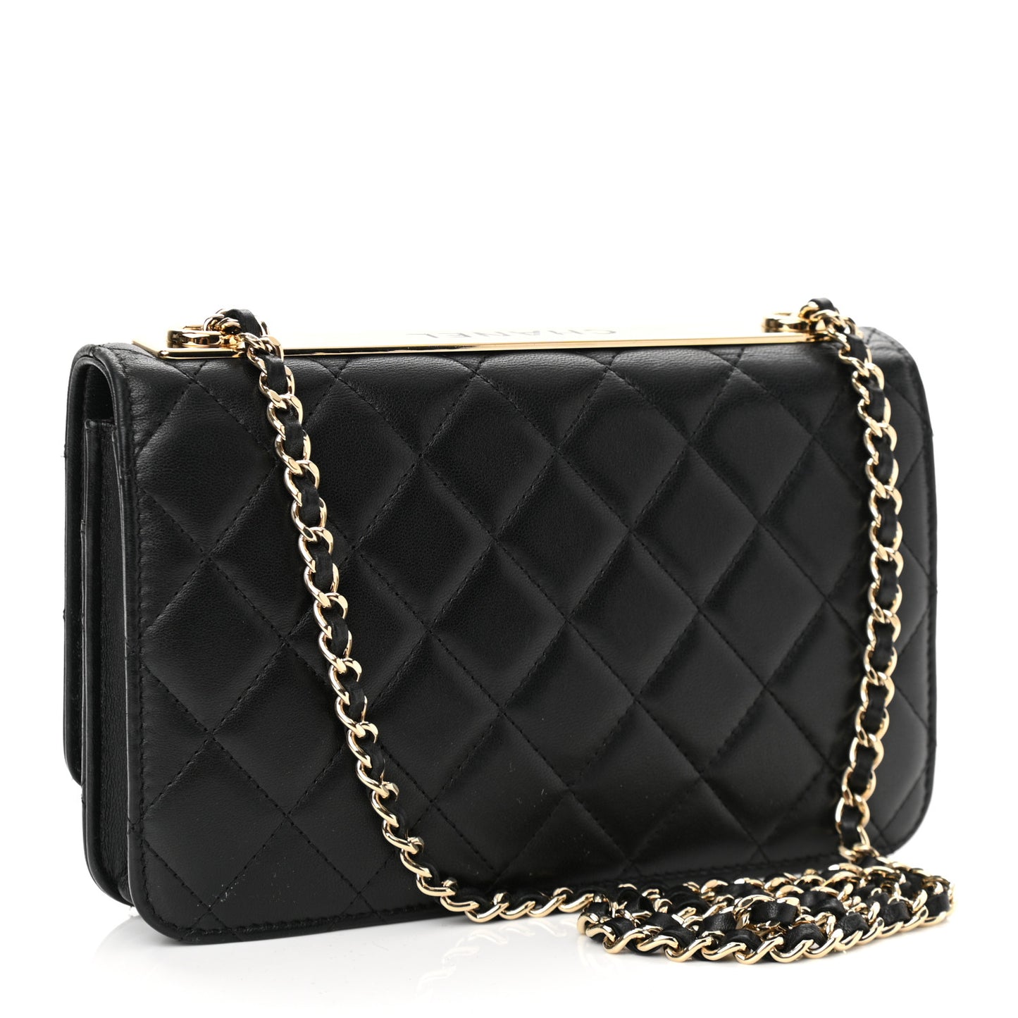 Lambskin Quilted Trendy CC Wallet On Chain WOC Black