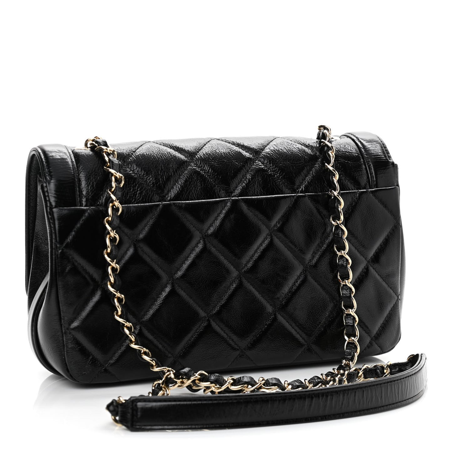 Crumpled Glazed Lambskin Quilted Small Flap Black