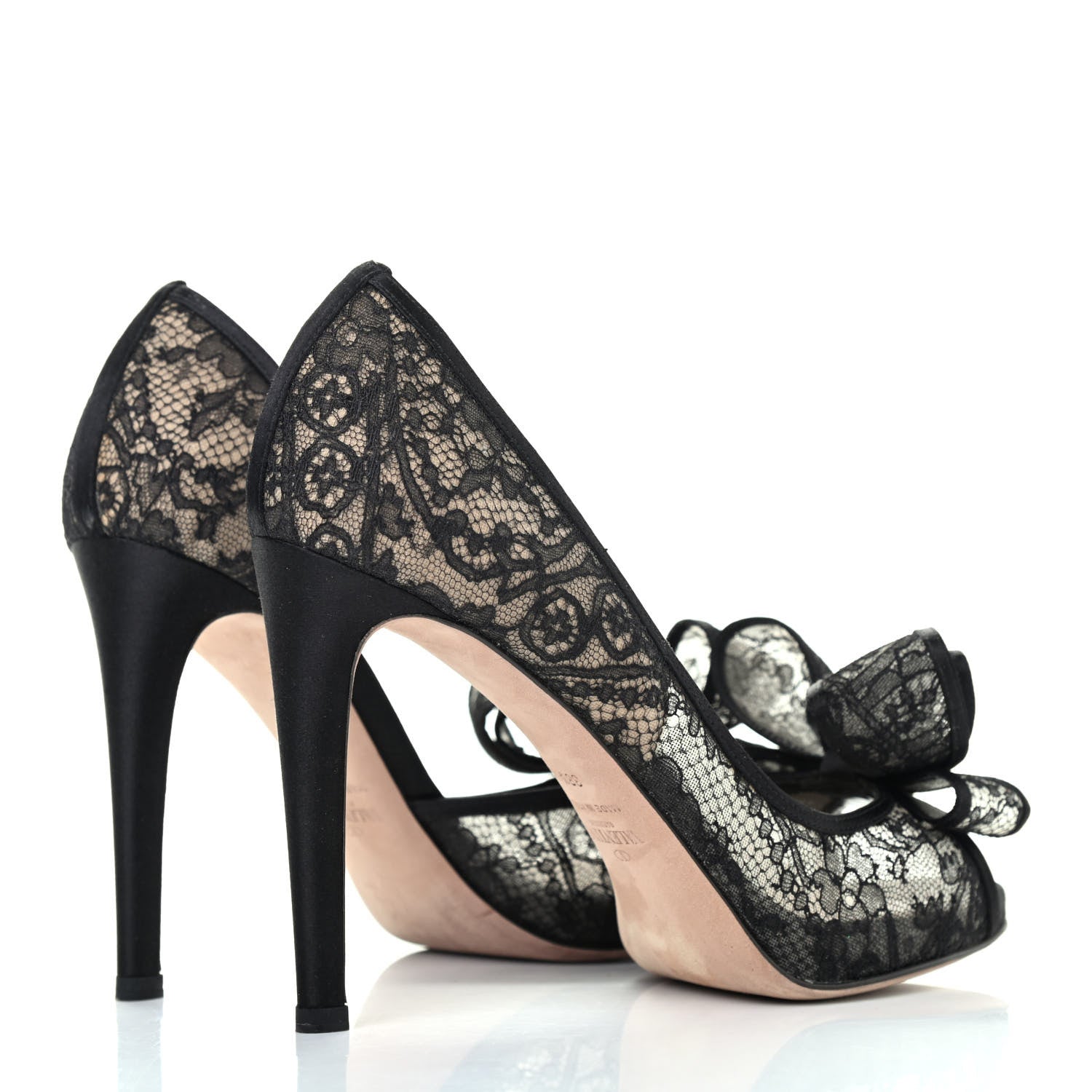 Valentino Garavani Satin Lace Couture Bow Peep Toe High Heel Pumps 38.5 Black 3 of 4