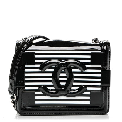 Chanel Plexiglass Patent Mini Striped Boy Brick Flap Black White 1 of 10