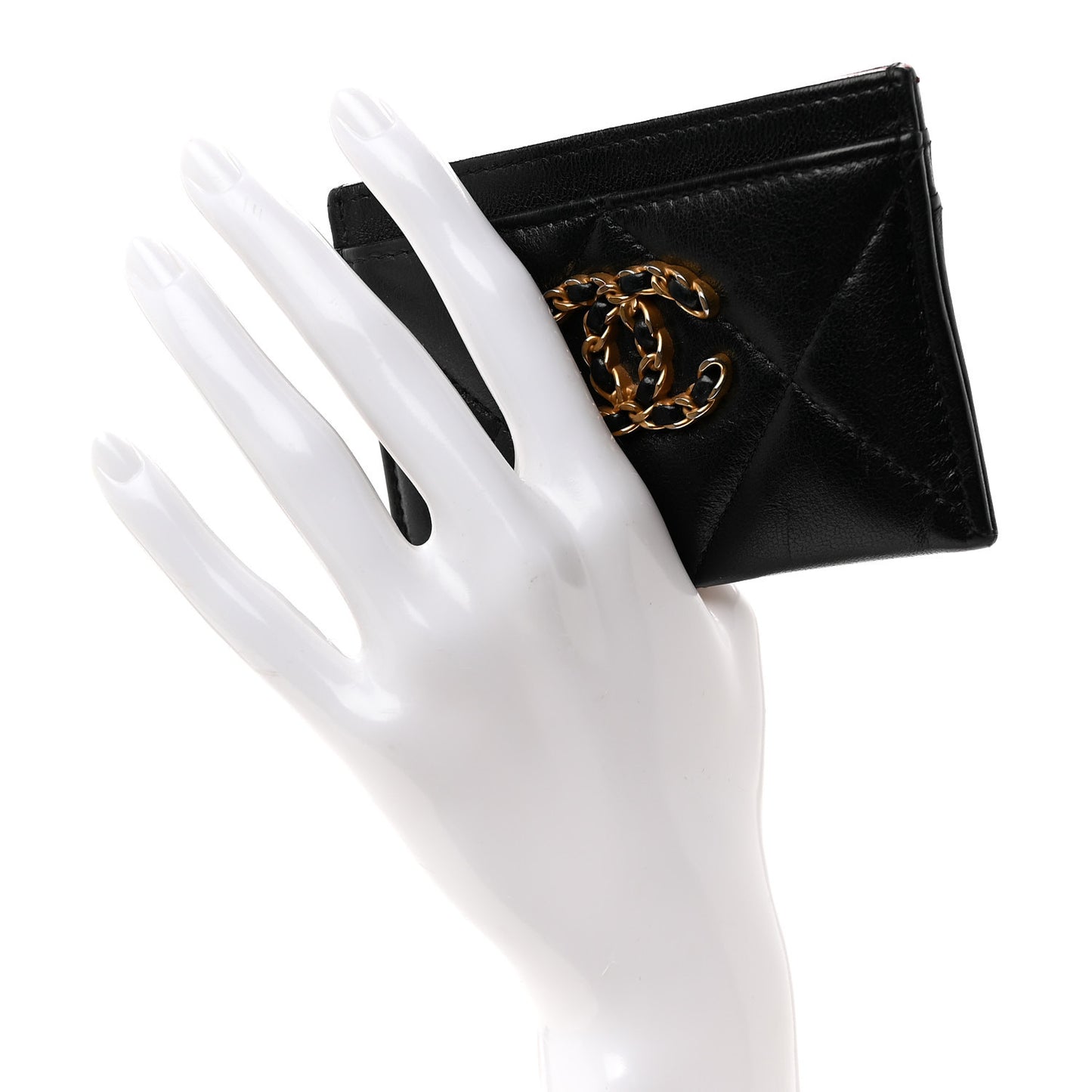 Lambskin Quilted Chanel 19 Card Holder Black