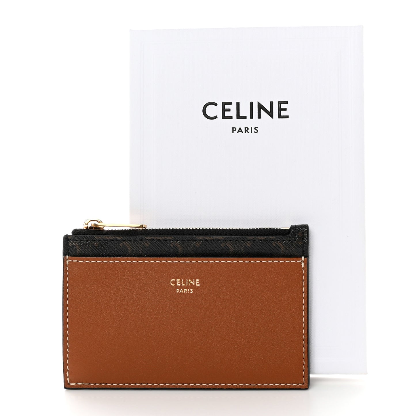 Triomphe Canvas Zipped Card Holder Tan