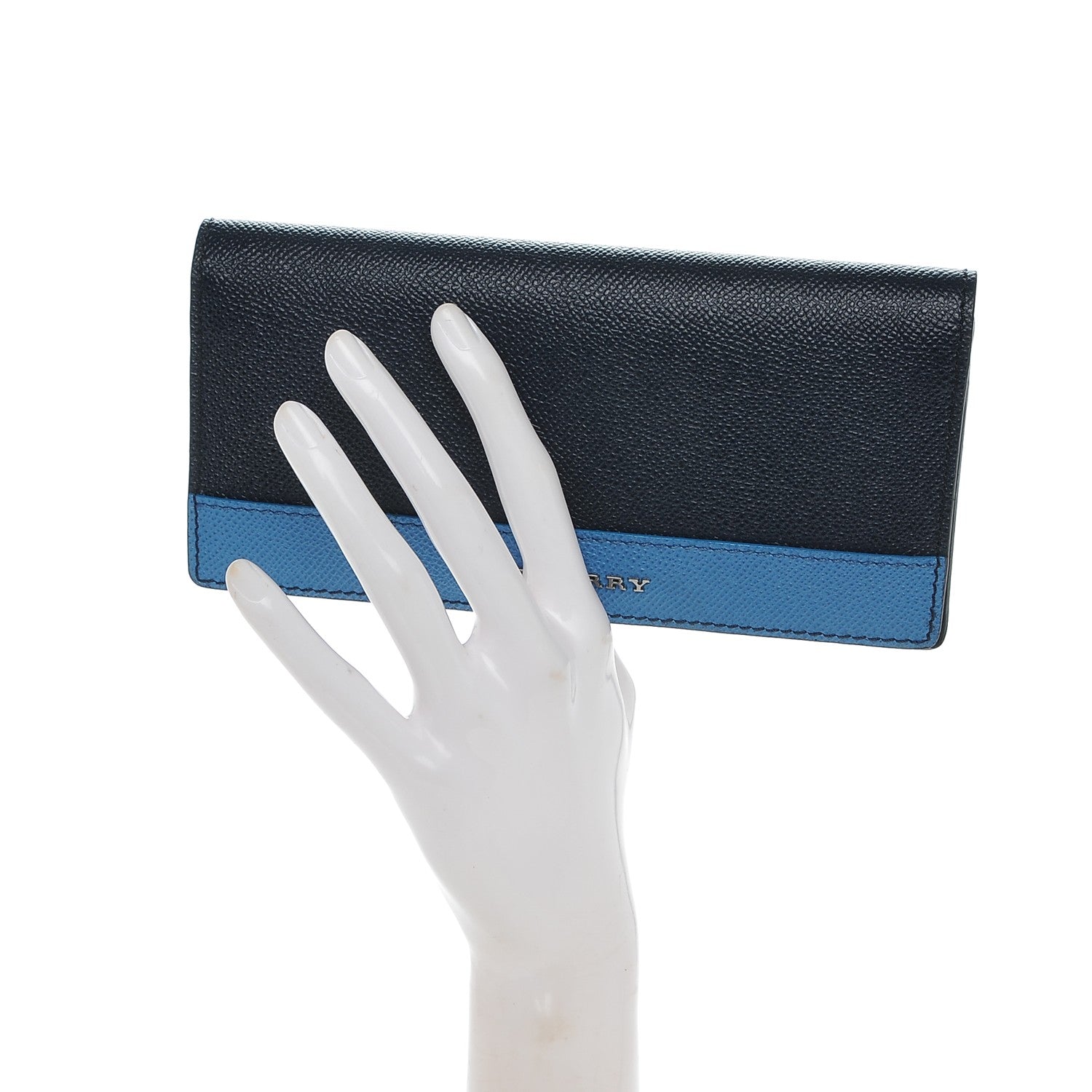 Burberry London Grainy Calfskin Colorblock Cavendish Continental Wallet Black Navy 2 of 5