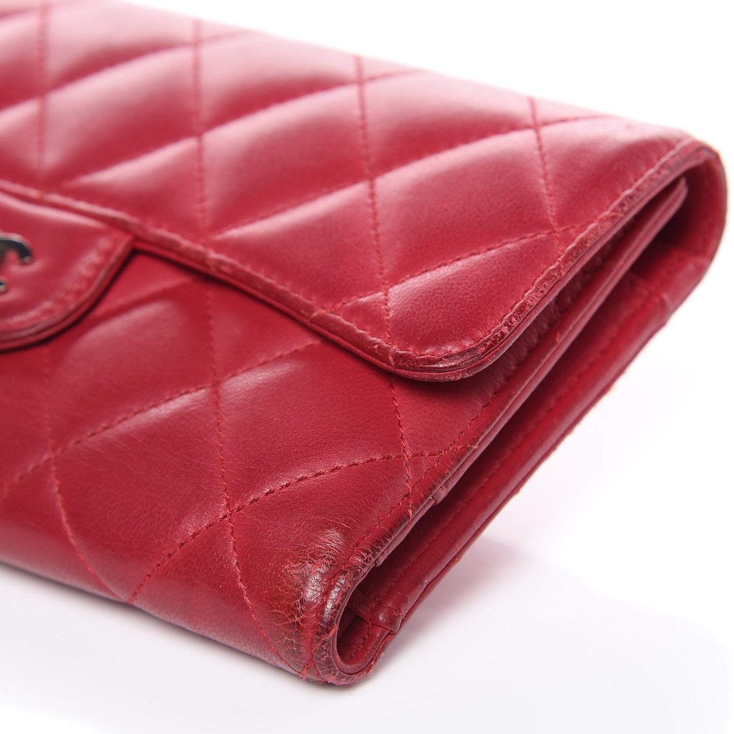 Lambskin Quilted Large Flap Wallet Dark Pink