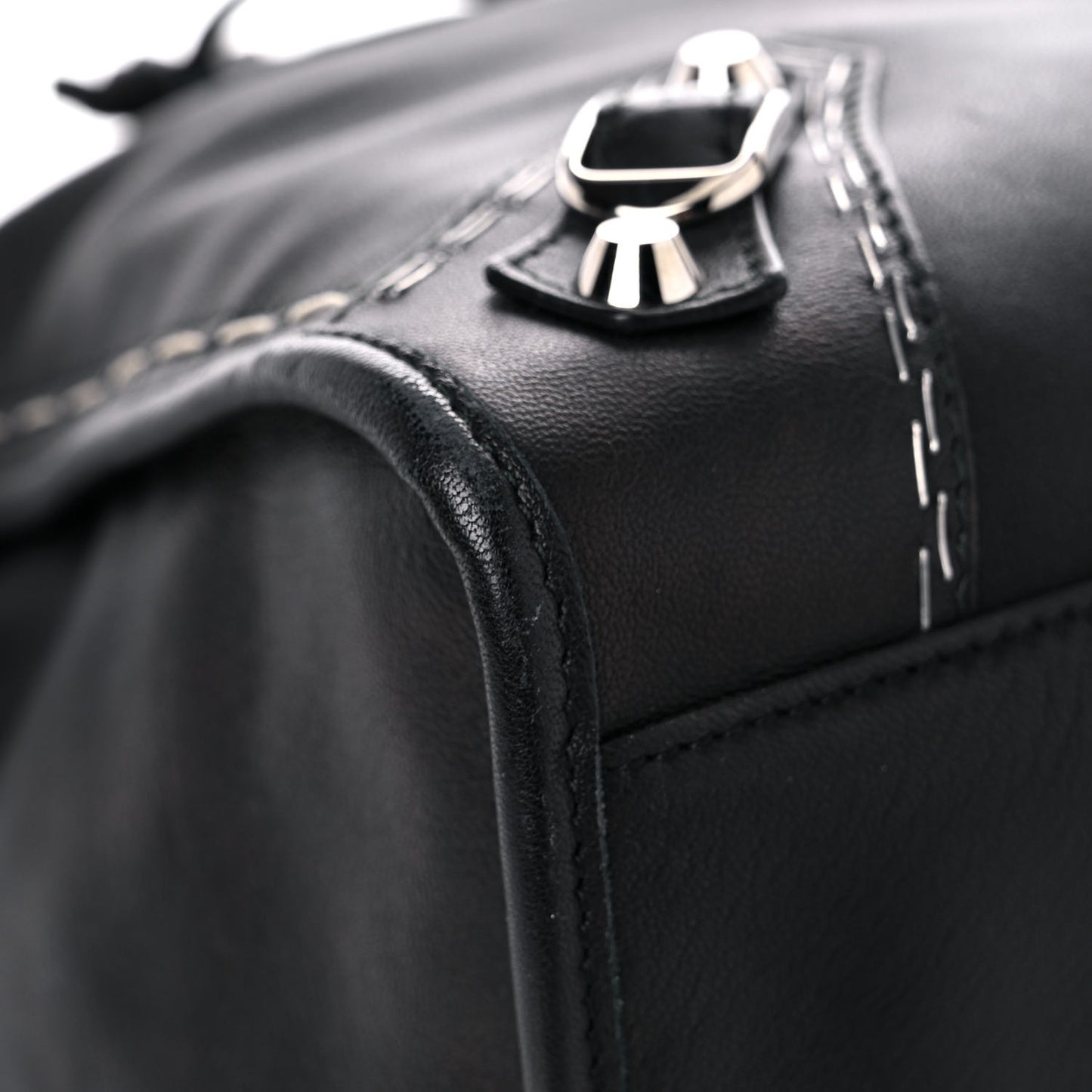 Calfskin Topstitch Classic Silver Hardware City Black