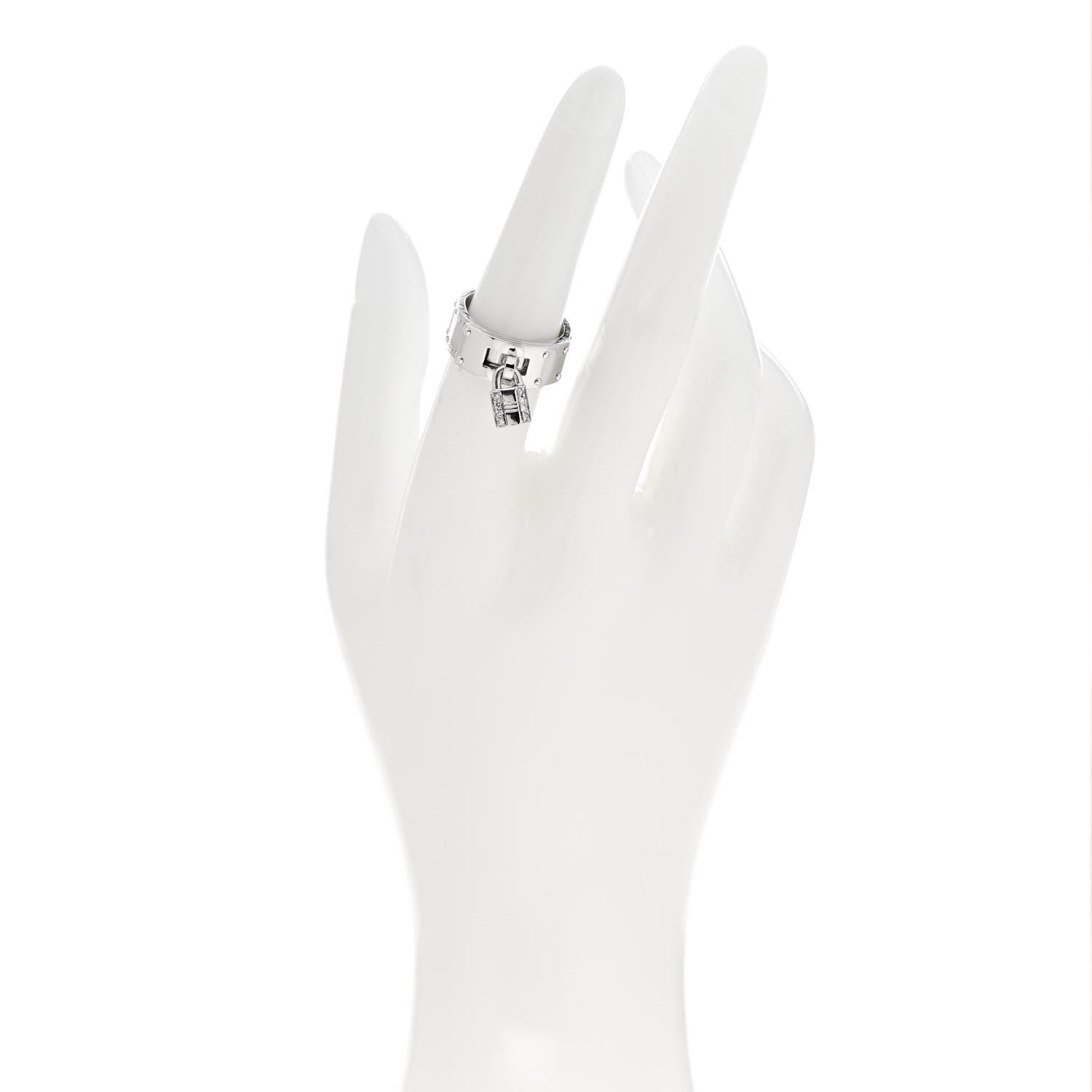 Hermes 18K White Gold Diamond Kelly Lock Ring 50 5.5 2 of 4