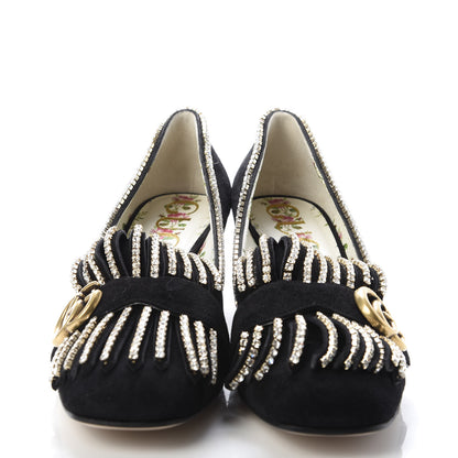 Gucci Kid Scamosciato Crystal GG Marmont Fringe 50mm Loafer Pumps 39 Black 2 of 10