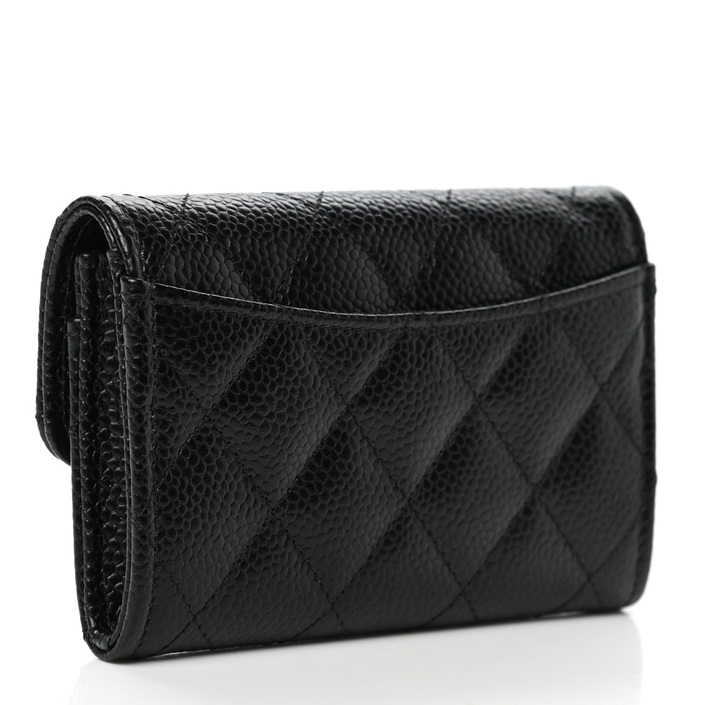 Caviar Quilted Flap Card Holder Wallet Black