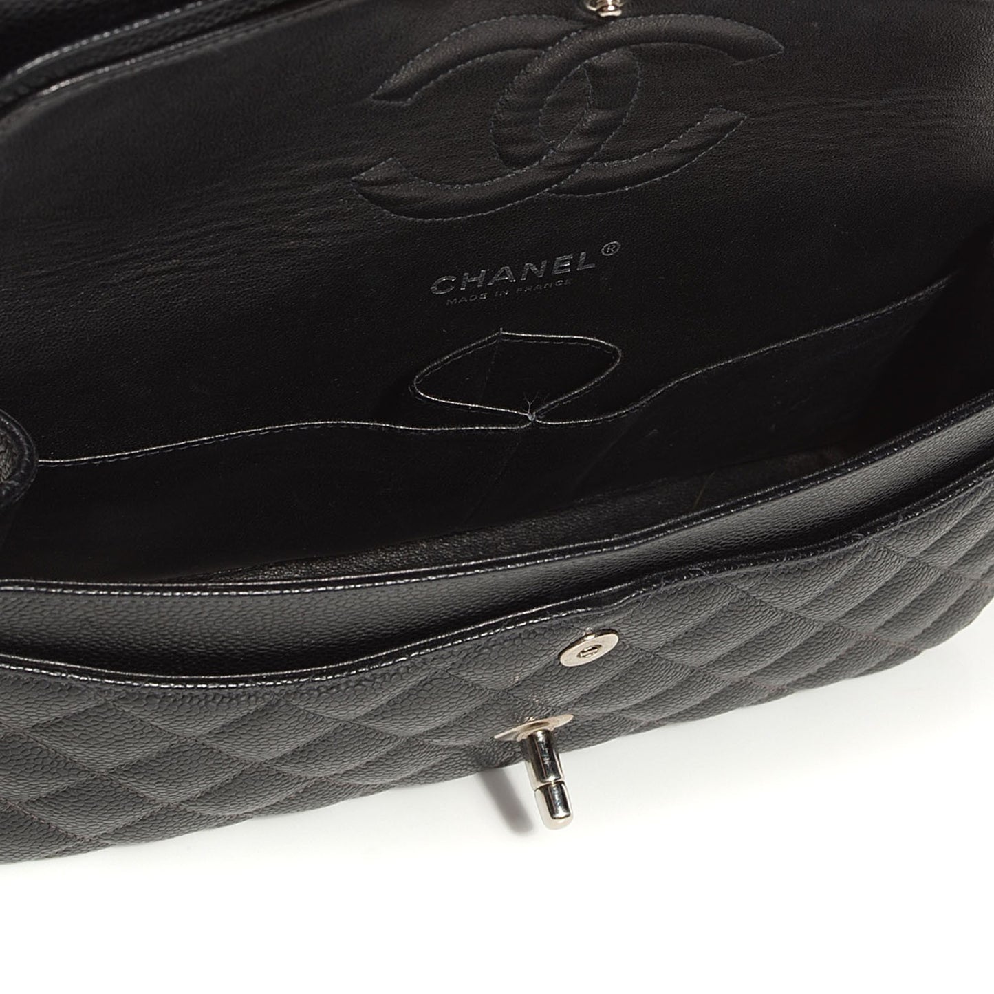 Caviar Quilted Medium Double Flap Black